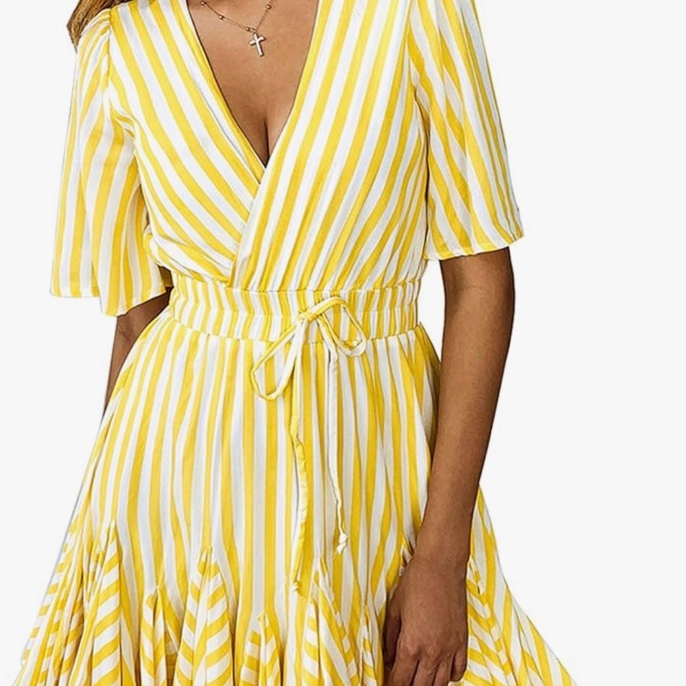 Yellow Striped Wrap Dress